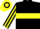 Black, yellow hoop, striped sleeves, hooped cap