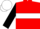 Red, white hoop, black sleeves, white cap