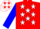 Red, white stars on front, white sleeve, blue sleeve