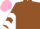 Brown, white chevrons on sleeves, pink cap