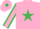Pink, emerald green star, pink sleeves, emerald green seams, and diamond on cap