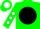 Green, white 'p' on black ball, white diamonds on slvs