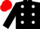 Black, white spots, black sleeves, red cap
