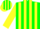Green, yellow stripes, black 'd', yellow sleeves