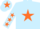Light blue, orange star, orange stars on sleeves, orange star on cap
