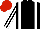 Black, white braces, striped sleeves, red cap