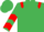 Emerald green, red epaulets, chevrons on sleeves