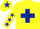 Yellow, dark blue cross belts, yellow sleeves, dark blue stars, yellow cap, dark blue star