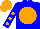 Blue body, orange disc, blue arms, orange spots, orange cap