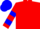 Red, Blue hooped sleeves, blue cap