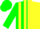 Green and yellow halves, yellow stripes on green sleeves, green cap