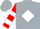 Silver, red 's' on white diamond, red and white bars on sleeves