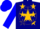 Navy blue, blue star on gold ball, gold stars on blue sleeves, blue cap