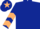 Dark blue, beige chevrons on sleeves, dark blue cap, beige star