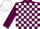 Maroon and White check, White cap