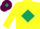 Yellow, Dark Green diamond, Maroon cap, Dark Green diamond
