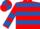 Red, royal blue hoops, chevrons on sleeves, quartered cap