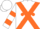 White, orange cross sashes, orange dots, orange bars on sleeves, white cap