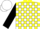Yellow, black 'lps', white blocks on black sleeves, black and white cap