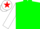 Green body, white arms, white cap, red star