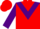 Red body, purple chevron, purple arms, red cap
