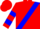 Red, blue sash, blue hoops on sleeves