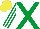 White, emerald green cross belts, striped sleeves, yellow cap