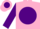 Teal, pink 'm' on purple ball, purple sleeves