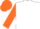 Navy with two white hoops, orange sleeves, orange cap