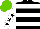 Black, white hoops, white sleeves, black stars, light green cap