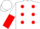 White, red spots, halved sleeves, white cap