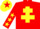 Red, yellow cross of lorraine, yellow stars on sleeves, yellow cap, red star