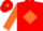 Red, orange diamond, sleeves and diamond on cap