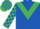 Royal blue, emerald green chevron, checked sleeves and cap
