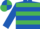 Royal blue & emerald green hoops, royal blue sleeves, quartered cap