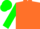 Orange, green cuffs on sleeves, green cap