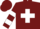 Burgundy, white circled cross, white hoops on sleeves