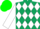 Dark green, white diamonds, white diamond seam on sleeves, green cap