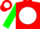 Red, white ball, green 't', green slvs