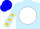 Light blue, white ball, gold stars on sleeves, blue cap