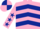 Pink, dark blue chevrons, pink sleeves, dark blue stars, quartered cap