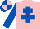 Pink, royal blue cross of lorraine and sleeves, royal blue and pink quartered cap