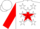 White, red heart on navy star, white stars on red & navy hoops on red & navy opposing slvs, white cap