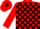 Red body, black check, red arms, red cap, black diamond