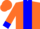 Orange, blue panel, blue cuffs
