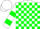 White, green blocks, green bars on sleeves, white cap