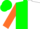 Green and white halves, green emblem, orange sleeves, green cap
