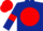 Dark blue body, red disc, dark blue arms, red armlets, red cap