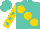 Turquoise, large gold spots, turquoise spots on gold sleeves, turquoise cap