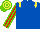 Royal blue, yellow epaulettes, red & light green striped sleeves, light green & yellow hooped cap